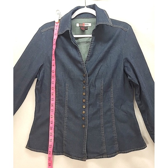 Long Sleeve Denim Shirt Top Sz M Boho Rocker 90s Biker Live A Little - Picture 5 of 8